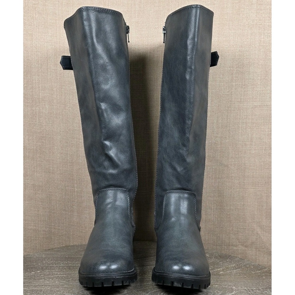 Just Fab Leoma Full Zip Knee High Boots Charcoal Gray Women's Sz 5.5 Boho Preppy